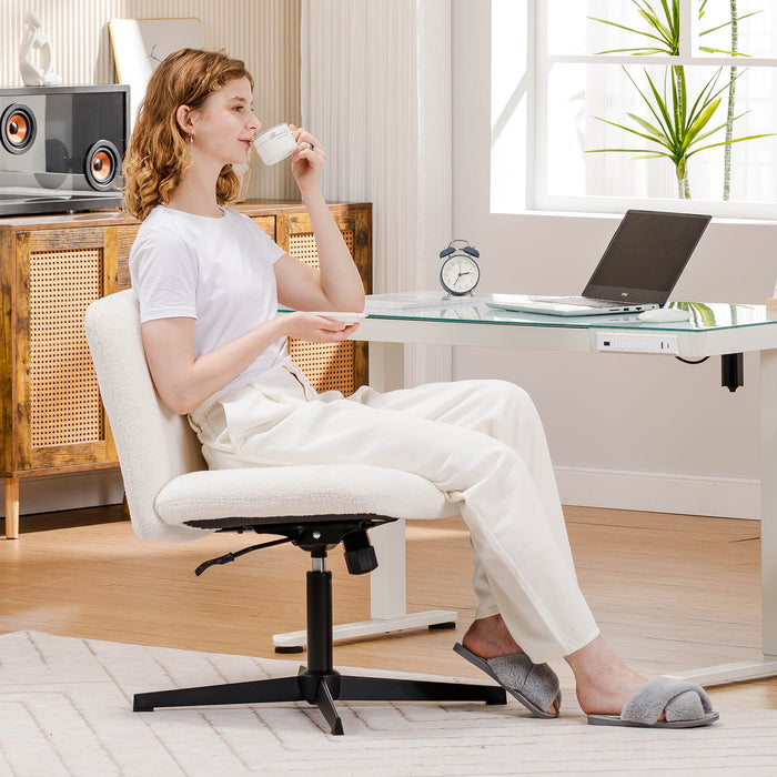 Mainstays Oversized Wide Seat Channel Upholstered Office Criss-Cross Chair, White Boucle - open_box