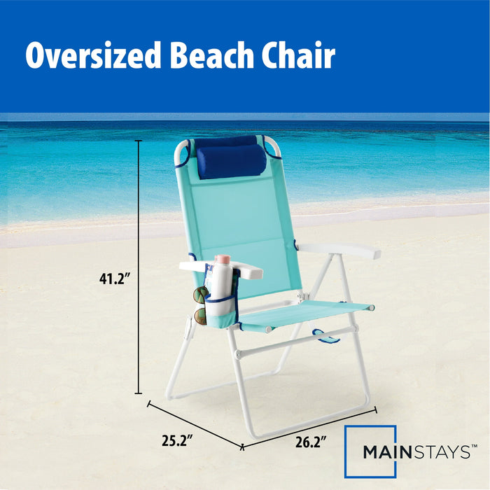 Mainstays Reclining 4-Position Oversized Beach Chair, Teal Blue - open_box