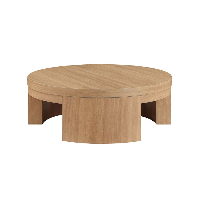 Beautiful Mod Round Coffee Table by Drew Barrymore, Warm Honey Finish - open_box