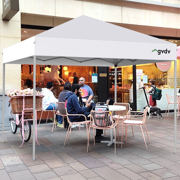 GVDV 10 ft x 10 ft Easy Pop up Outdoor Canopy Tent, Straight Legs Instant Canopy for Outside with Carrying Bag, White