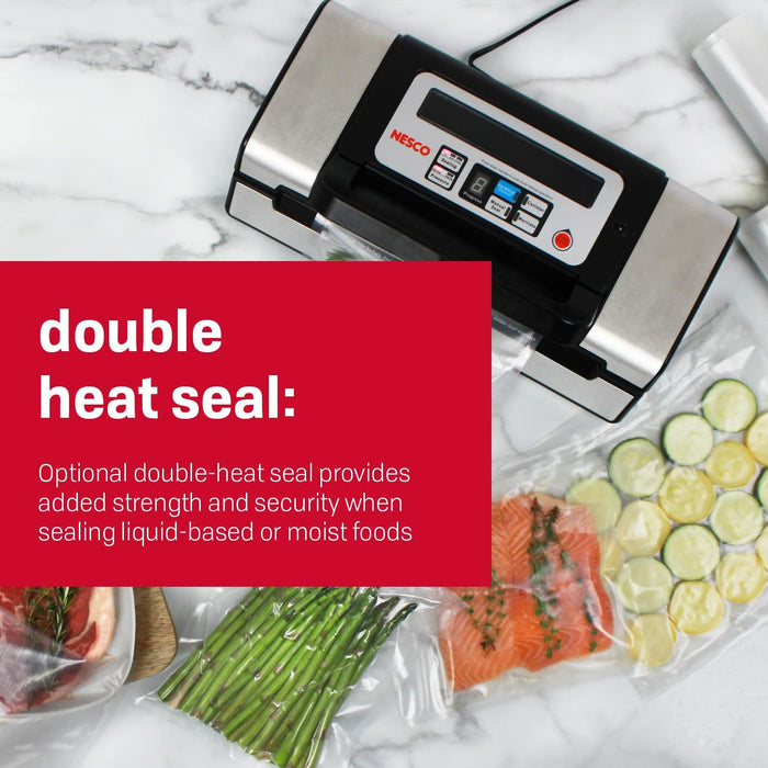 Nesco Deluxe Food VS-12 Vacuum Sealer, 130 Watts, Kit Bags & Viewing Lid, Compact, Silver - new