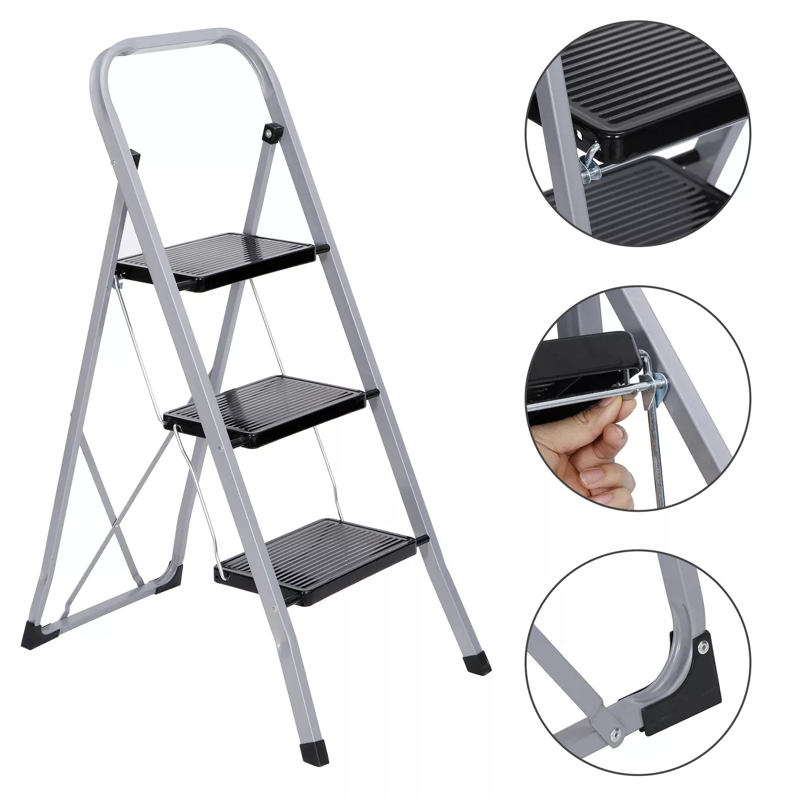 3 Step Ladder Folding Step Stool Safety Tread for Home Use 300Lb Load Anti-Slip - display_model