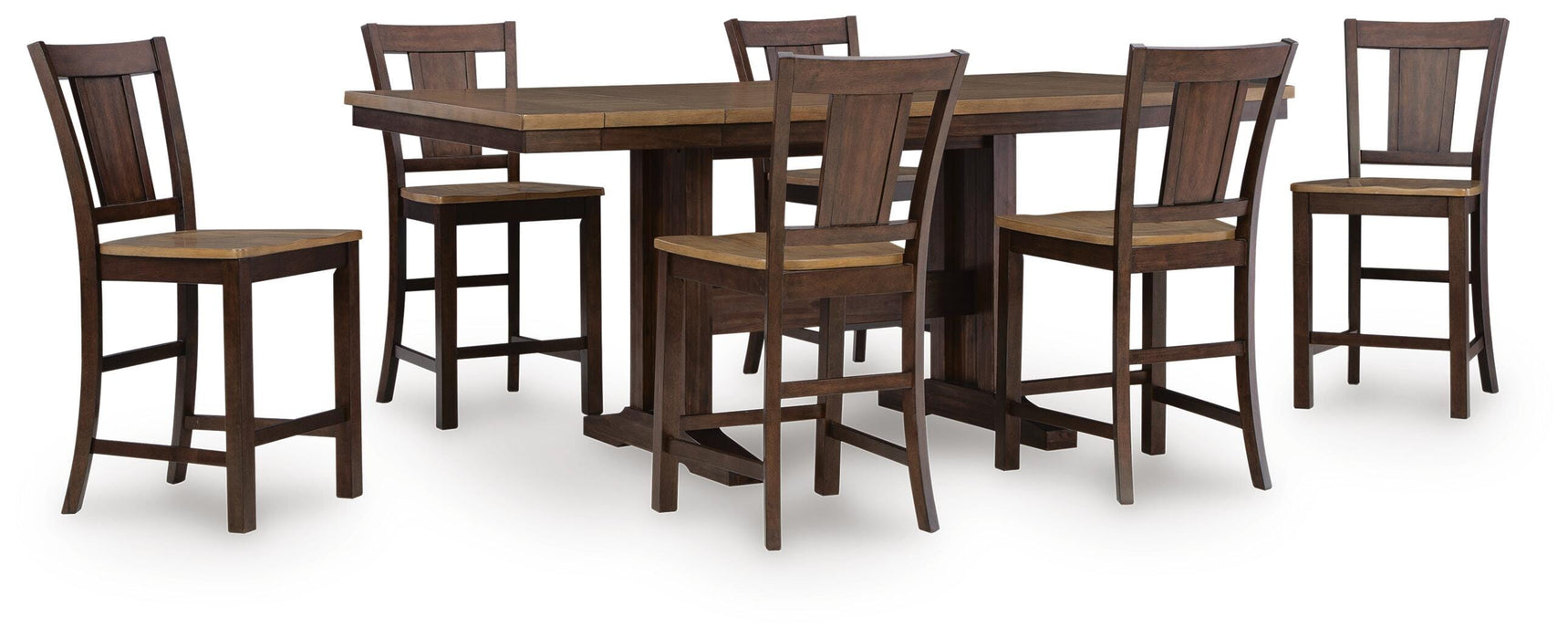 Anixburg Light Brown/Dark Brown Anixburg Counter Height Dining Table and 6 Barstools