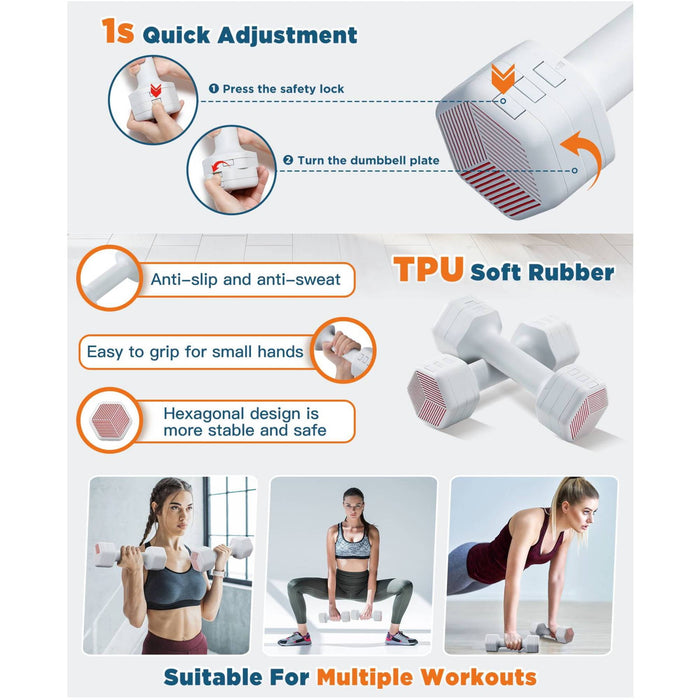 Winfita 4 in 1 Adjustable Dumbbells Hand Weights Set: 5 lb Dumbbells Set of 2 Each 2lb 3lb 4lb 5lb Free Weights Fast Adjust Weight Dumbbells Set for Women Men Home Gym Exercise Training - open_box