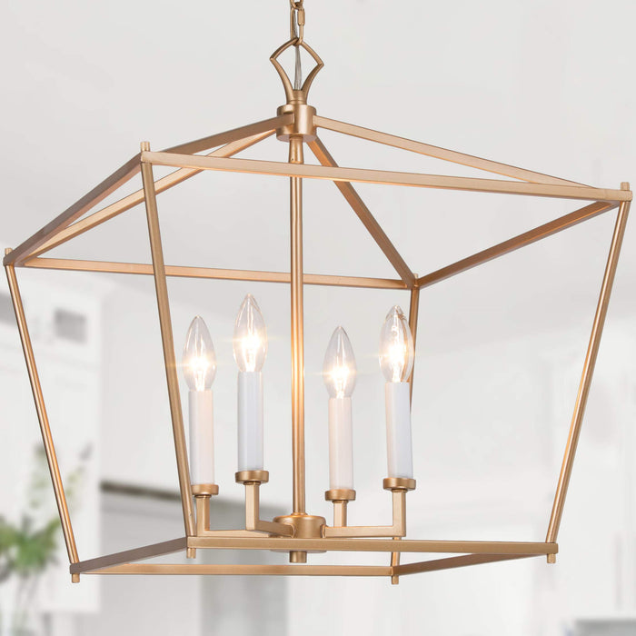 classy leaves Gold Chandelier, Lantern Pendant Light Fixtures, Foyer Chandelier for Dining Room, Kitchen Island, Entryway, 17.5’’ L x 17.5’’ W x20’’ H - open_box