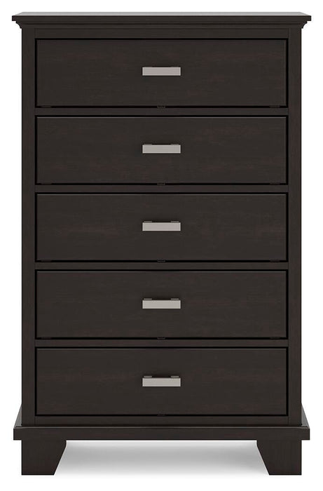 Covetown Dark Brown Five Drawer Chest