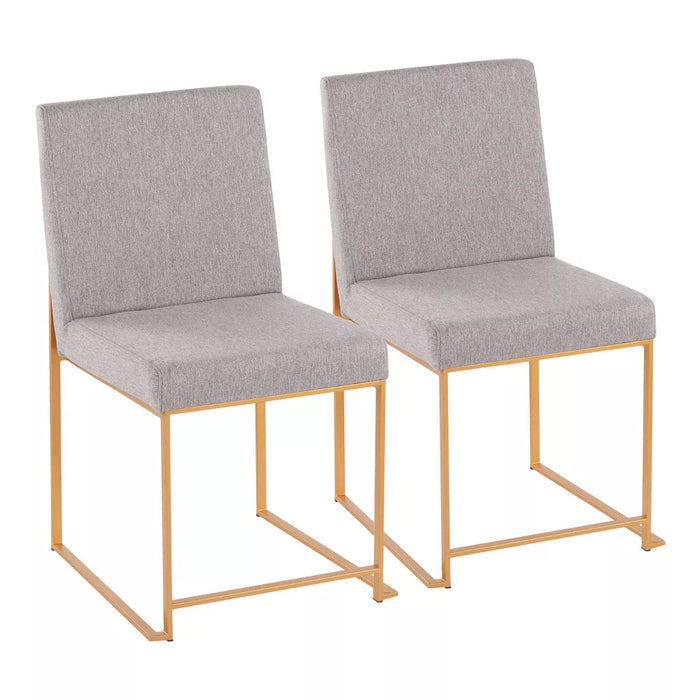 Set of 2 Highback Fuji Dining Chairs: Upholstered, Gold Frame, Light Gray - LumiSource - new