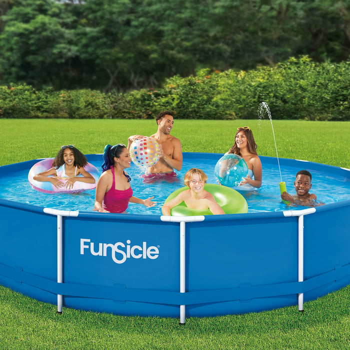 Funsicle 14ft Activity Above Ground Metal Frame Swimming Pool, Includes SkimmerPlus Pump, Round, Age 6 & up - new