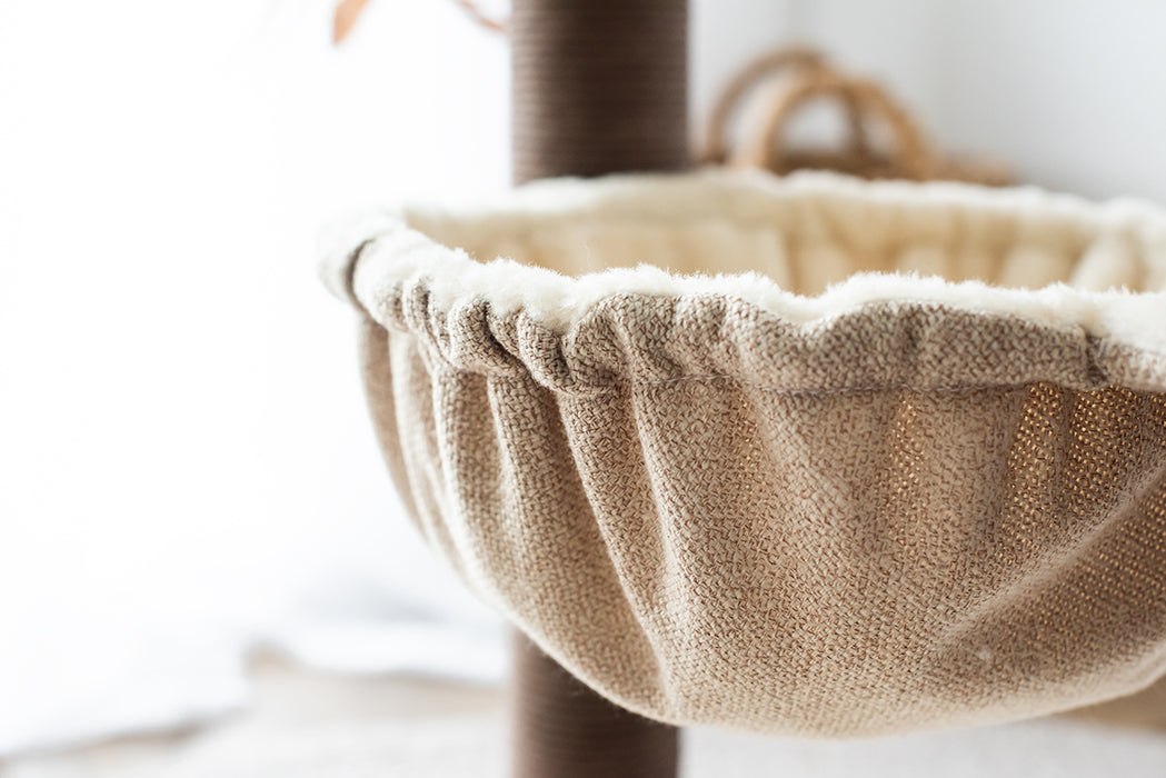 Catry 28" Beige 3-Level Cat Tree with Hammock Scratching Post Tower with Plush Perch Indoor Play House - open_box