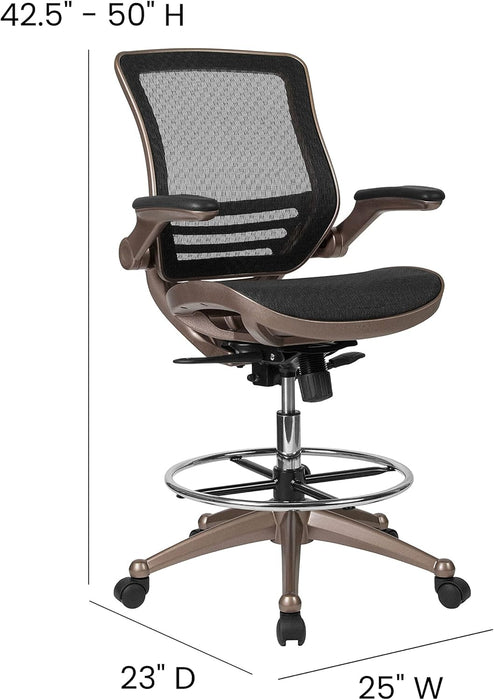 Flash Furniture Waylon Mid-Back Swivel Office Chair with Adjustable Foot Ring and Seat Height, Ergonomic Mesh Chair with Armrests, Black/Gold - open_box