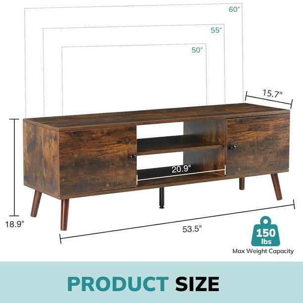 Simenmax TV Stand for 55 60 inch TV, Modern Mid Century Entertainment Center with Storage, Brown - new