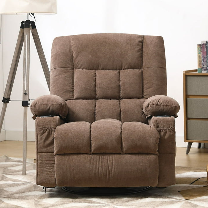 JONPONY Massage Swivel Rocker Recliner Chair with Vibration Massage and Heat Ergonomic Lounge Chair for Living Room with Rocking Function and Side Pocket, 2 Cup Holders, USB Charge Port,Brown - new