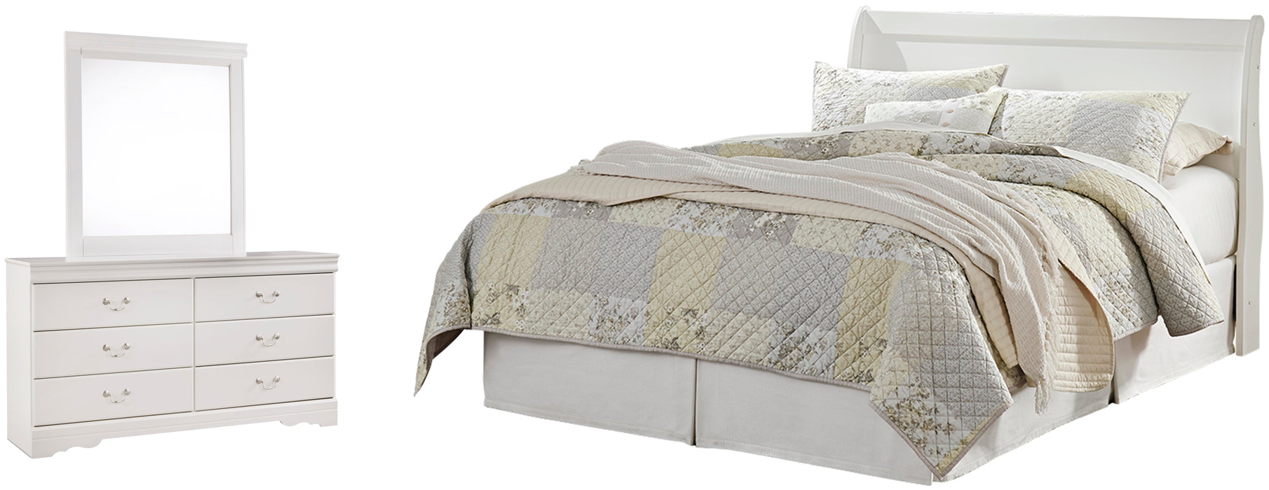 Anarasia White Anarasia Queen Sleigh Headboard, Dresser and Mirror - Brand New