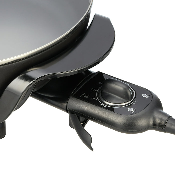 Mainstays 12" Round Ceramic Skillet, Black,Nonstick, 1200W, Removable Temp Control, Dishwasher Safe - new