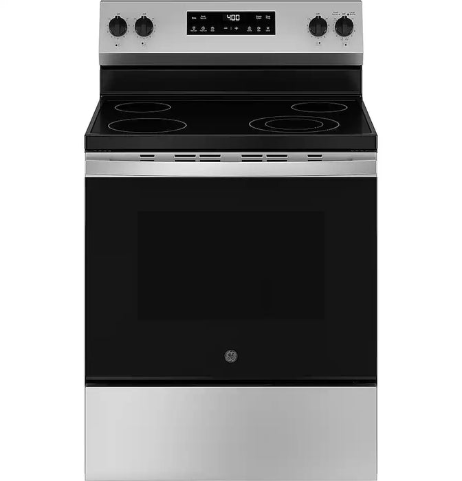 GE - 5.3 Cu. Ft. Freestanding Electric Range with Steam Cleaning and 4 Burner Radiant Cooktop - Stainless Steel - new