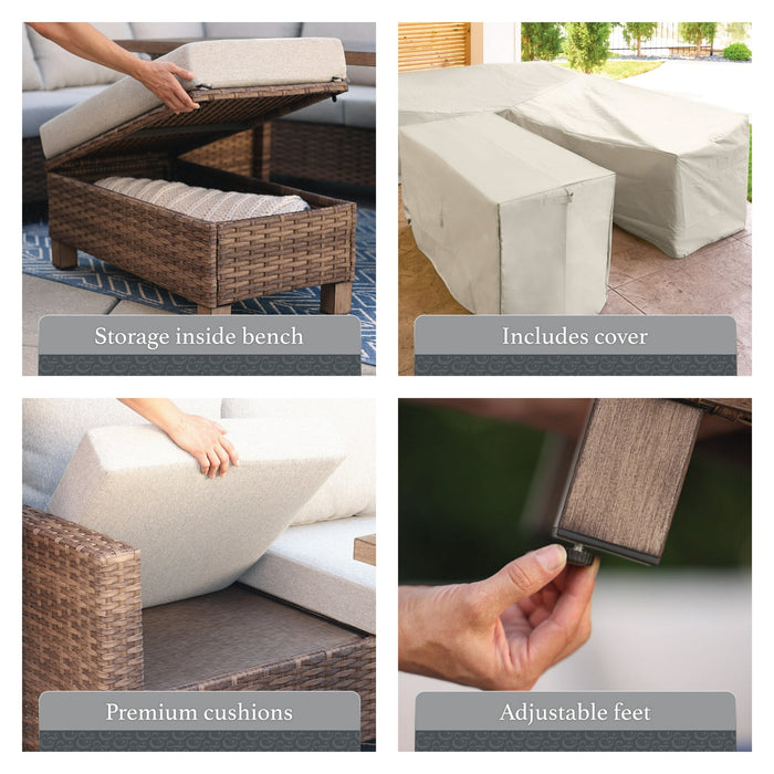 Better Homes & Gardens Brookbury 4 Piece Outdoor Wicker Patio Sectional Dining Set, Gray Cushions - new