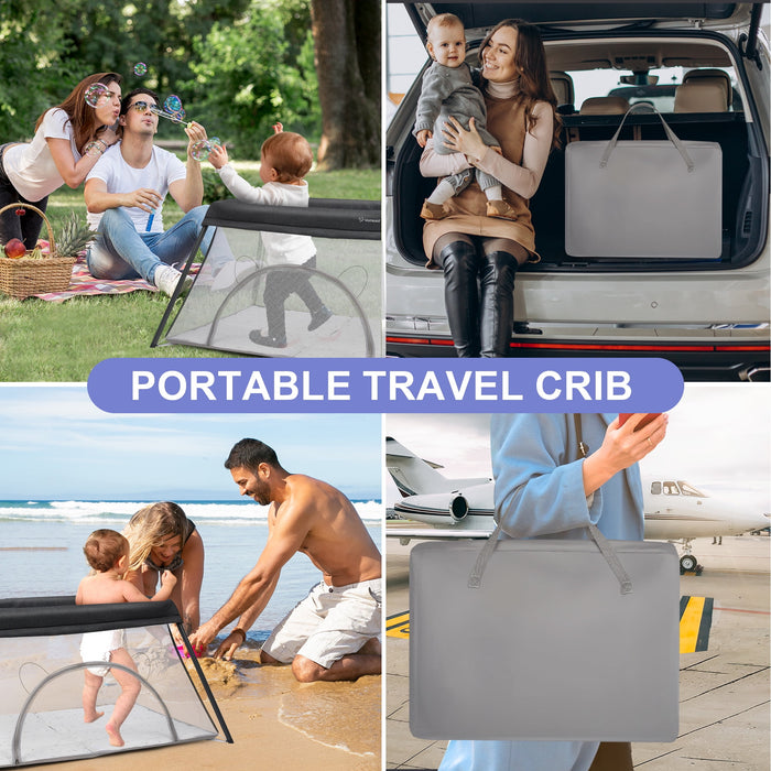 Vomeast Travel Crib, Baby Bassinet Portable Crib, Baby Playard Foldable with Baby Mattress, Gray - new