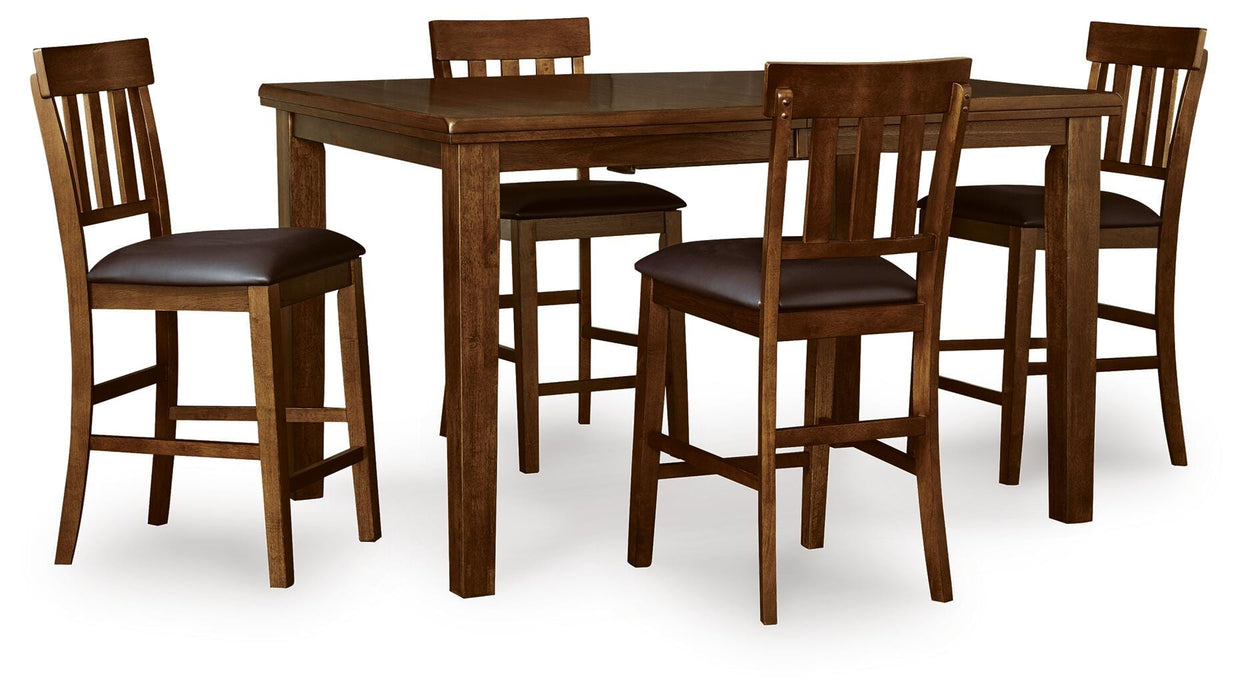 Ralene Medium Brown Ralene Counter Height Dining Table and 4 Barstools