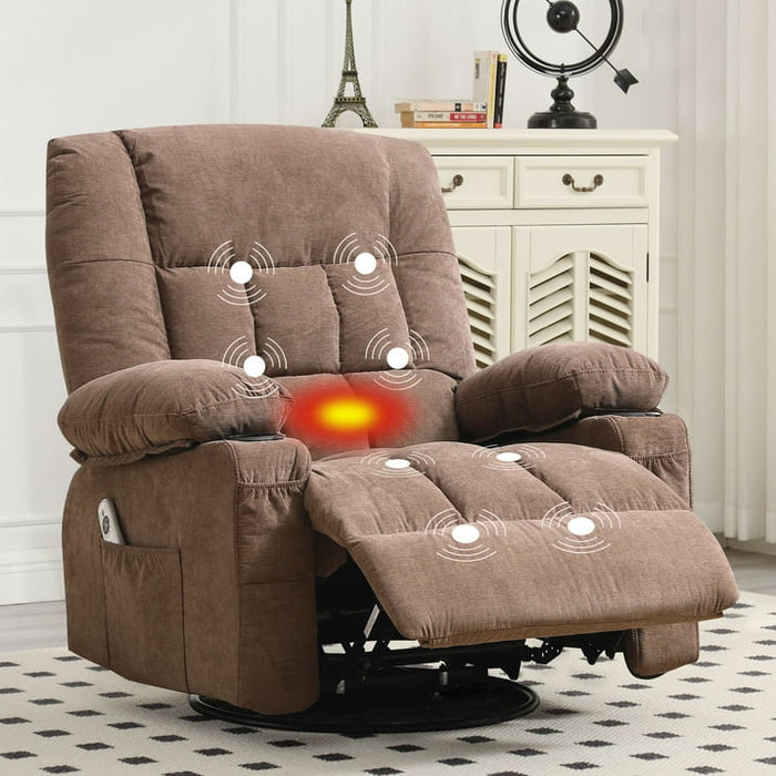 JONPONY Massage Swivel Rocker Recliner Chair with Vibration Massage and Heat Ergonomic Lounge Chair for Living Room with Rocking Function and Side Pocket, 2 Cup Holders, USB Charge Port,Brown - new