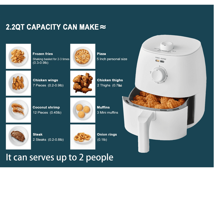 Mainstays 2.2 qt Air Fryer, Arctic White - Automatic Shutoff - new