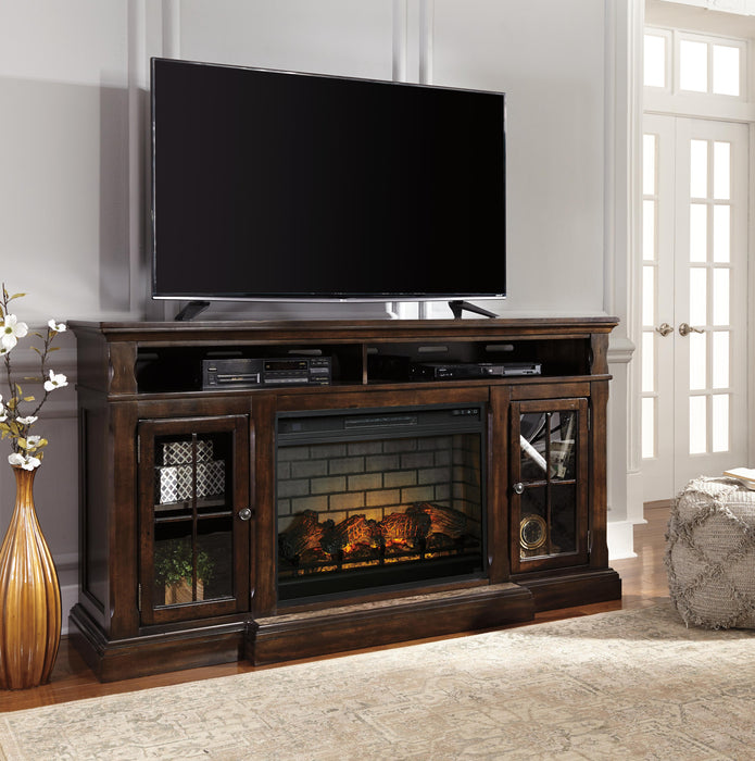 Roddinton Dark Brown Roddinton 72" TV Stand with Electric Fireplace