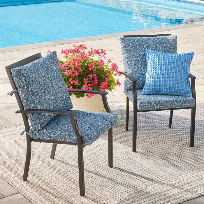 Better Homes & Gardens 20" x 20" Premium Blue and Green Medallion Outdoor Dining Chair Cushion - new