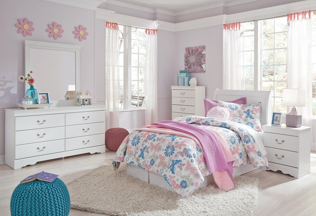 Anarasia White Anarasia Twin Sleigh Headboard, Dresser, Mirror, Chest and Nightstand