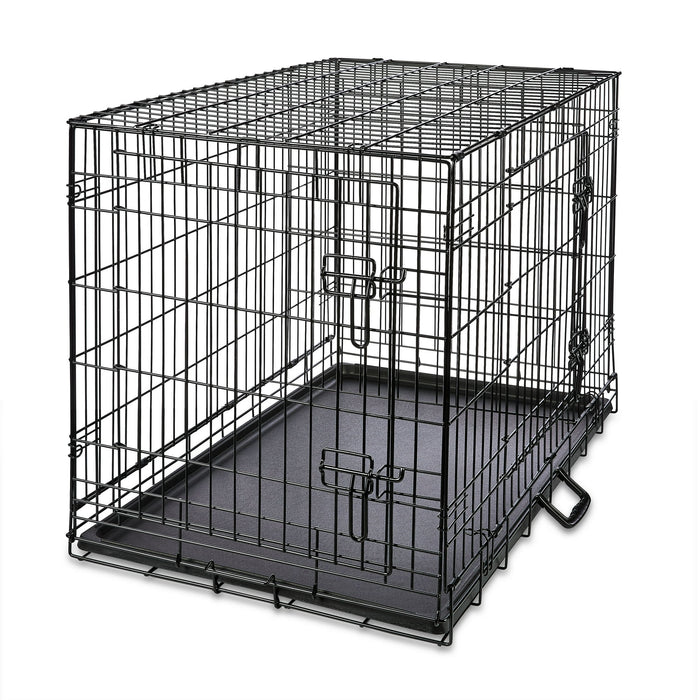 Vibrant Life Wire Dog Crate, Double-Door, Divider and Leak-Proof Tray, Metal, Foldable, Durable, Black, 36 in - new