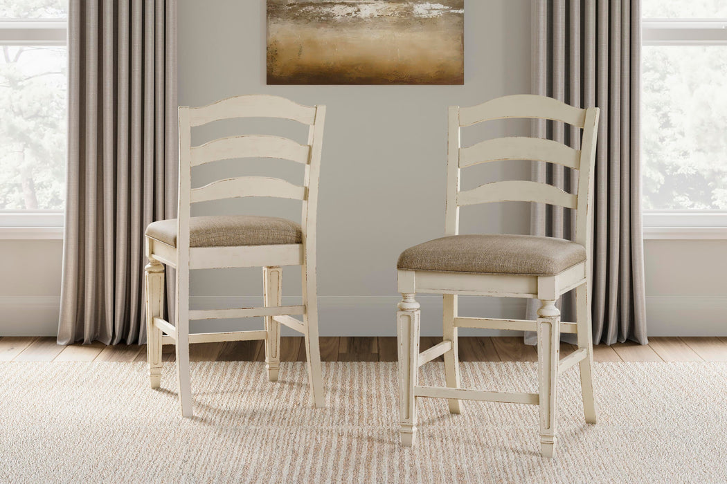 Realyn Chipped White Upholstered Barstool (Priced Per Item, Must Order 2, 4, 6, or 8)