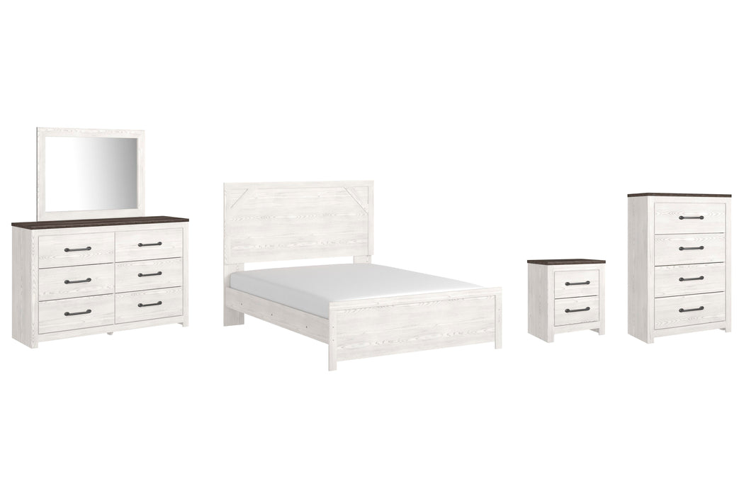 Gerridan White/Gray Gerridan Queen Panel Bed with Mirrored Dresser, Chest and Nightstand