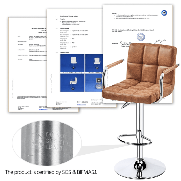 Alden Design Adjustable Swivel Bar Stools Modern Faux Leather Bar Chair Set of 2, Retro Brown - new