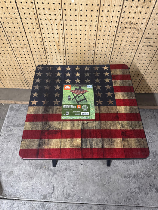 Ozark Trail 19-inch Plastic Folding Outdoor Camp Side Table, Flag Print - new