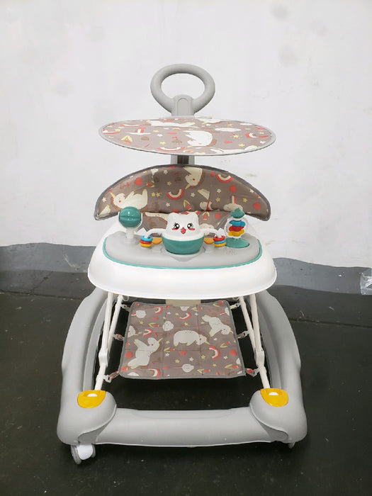 LHUAI 6-in-1 Baby Walker With Wheels, Bouncer, Removable Footrest, Feeding Tray & Music, Foldable & Adjustable Activity Walker For Boys And Girls, Toddler Infant, Grey - new