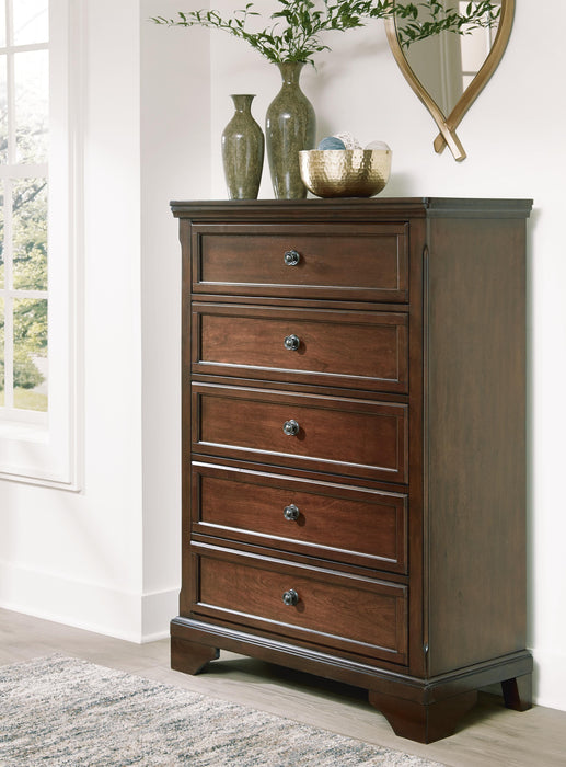 Trellington Brown Five Drawer Chest