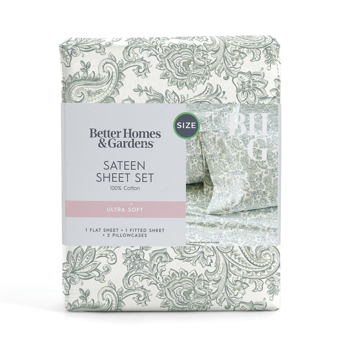 Better Homes & Gardens 4-Piece 400 Thread Count Paisley Green River Performance HYGROCOTTON® Sheet Set, Queen - open_box