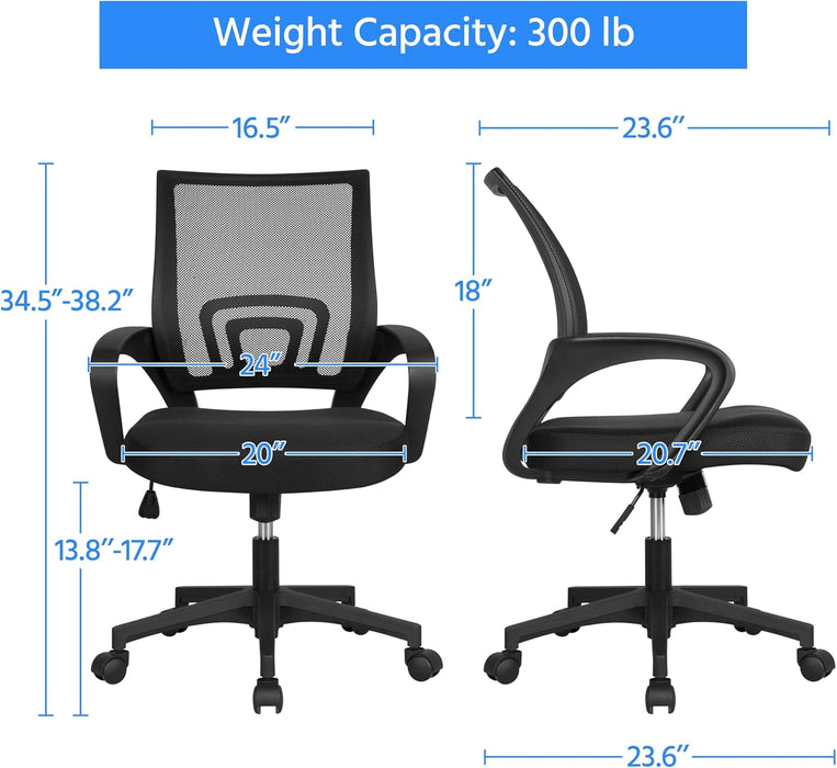 Yaheetech Mid-Back Mesh Office Chair Adjustable Ergonomic Computer Task Chair Swivel Rolling with Lumbar Support Armrest for Home Office Work Study, Black - new