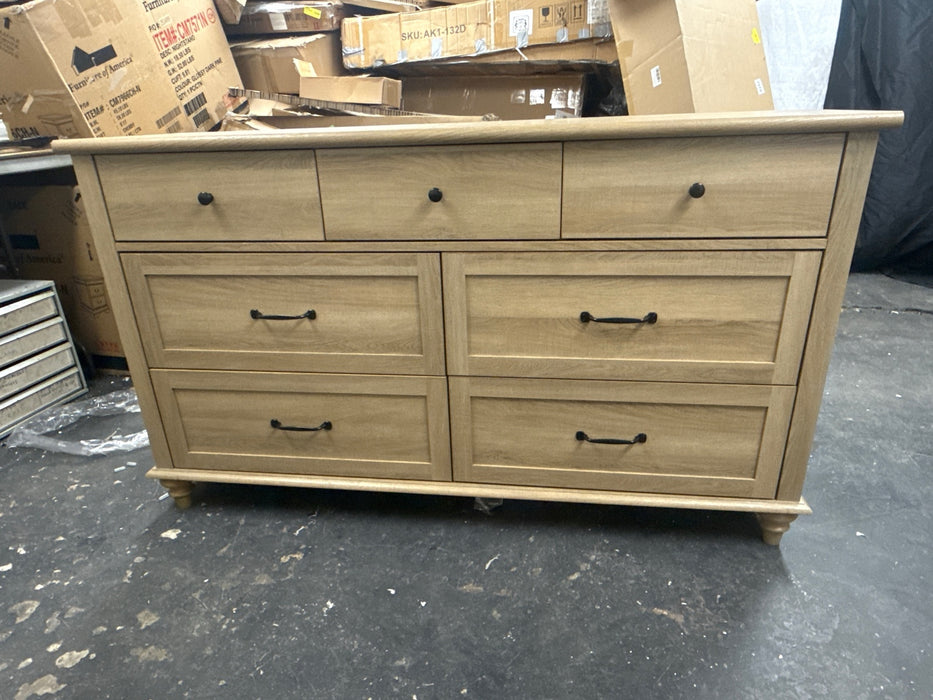 Oak 7 Drawer Dresser for Bedroom, Wooden Chest of Drawers for Living Room - open_box