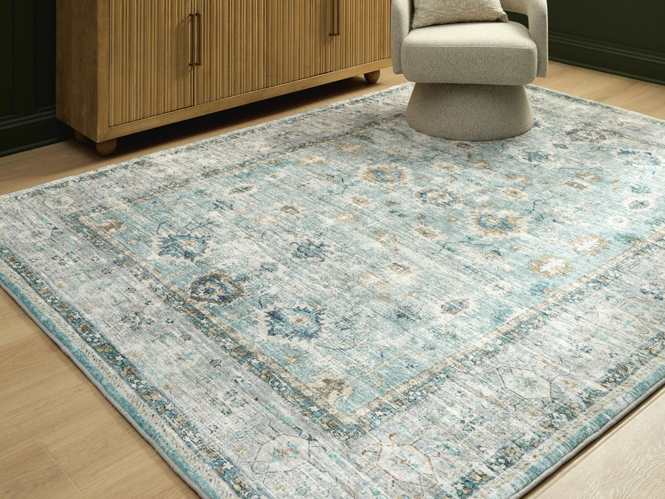 Ladstoney Teal/Beige/Ochre Memory Foam Large Rug