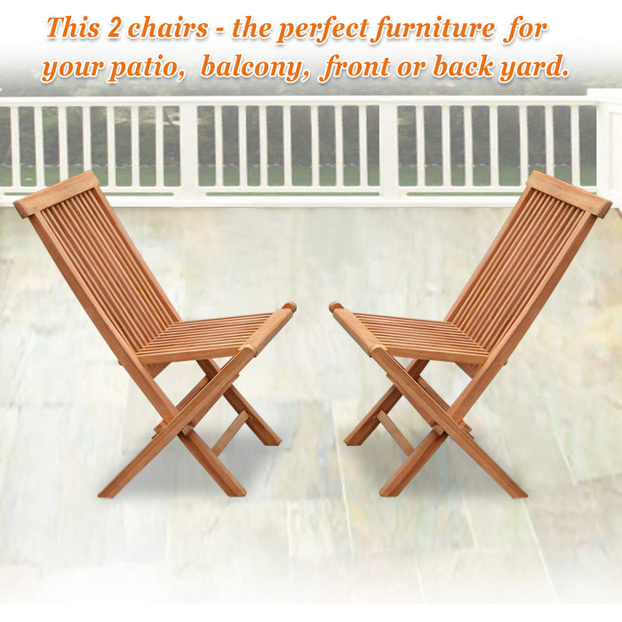 King Teak Golden Teak Wood Folding Chair Outdoor Patio Garden Yard Folding Seat Chair 2 Piece - open_box