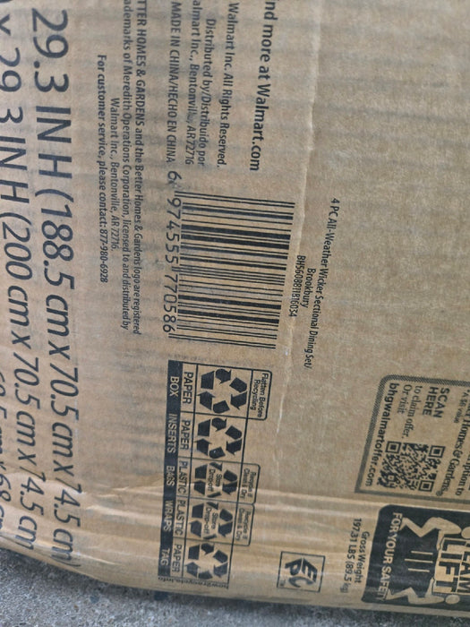 Better Homes & Gardens Brookbury 4 Piece Outdoor Wicker Patio Sectional Dining Set, Gray Cushions - new