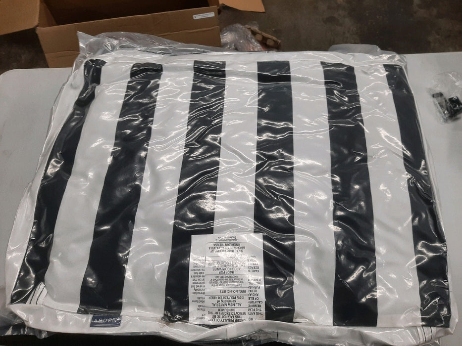 Providence Black Awning Stripe Outdoor Wicker Seat Cushion - open_box