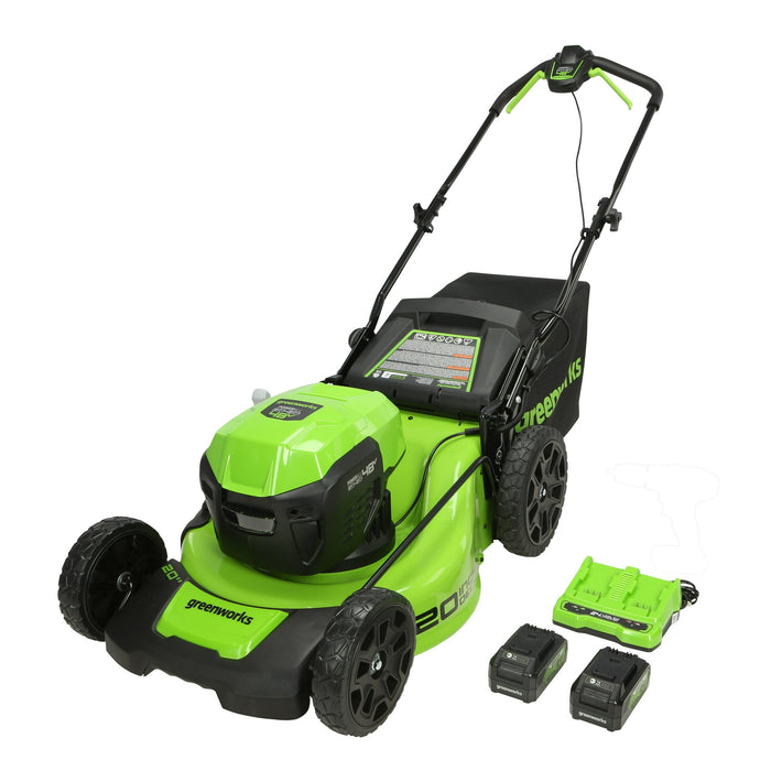 Greenworks 48V 20" Brushless Battery-Powered Lawn Mower + Two (2) 4.0Ah USB Batteries and Charger - open_box