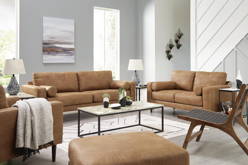 Telora Caramel Telora Sofa, Loveseat, Chair and Ottoman