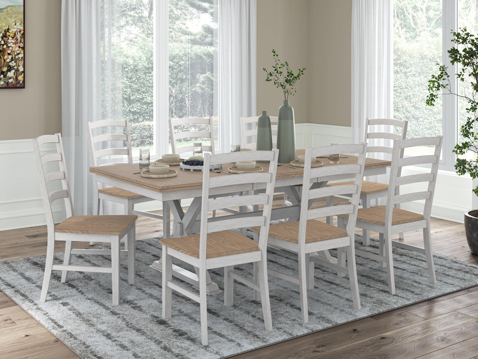 Westlinport Antique White/Natural Westlinport Dining Table and 8 Chairs