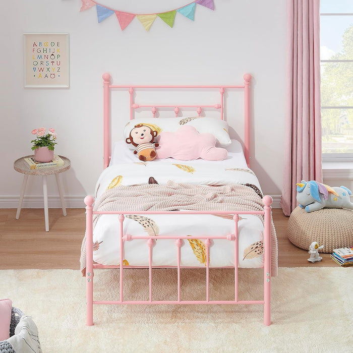 VECELO Twin Size Metal Platform Bed Frame with Headboard and Footboard, Heavy Duty Slat Support/No Box Spring Needed Mattress Foundation/Underbed Storage Space, Victorian Style - new