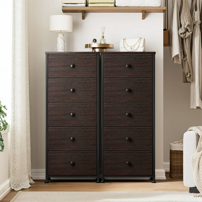 GUNAITO 5 Drawer Dresser for Bedroom Tall Narrow Chest of Drawers Fabric Storage Dresser for Adults,Brown - new