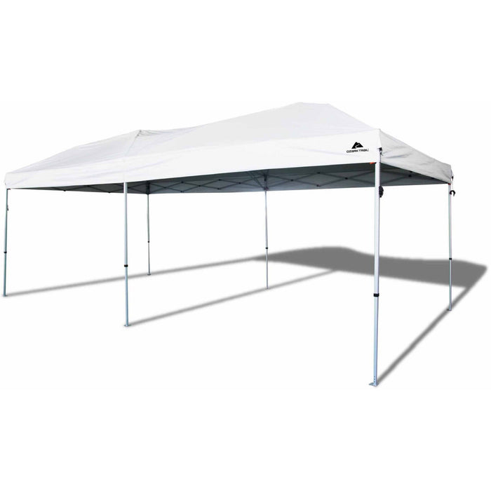 Ozark Trail 20x10 ft Straight Leg Pop Up Canopy Tent with Wheeled Bag – Outdoor Event Shelter, White - use_like_new