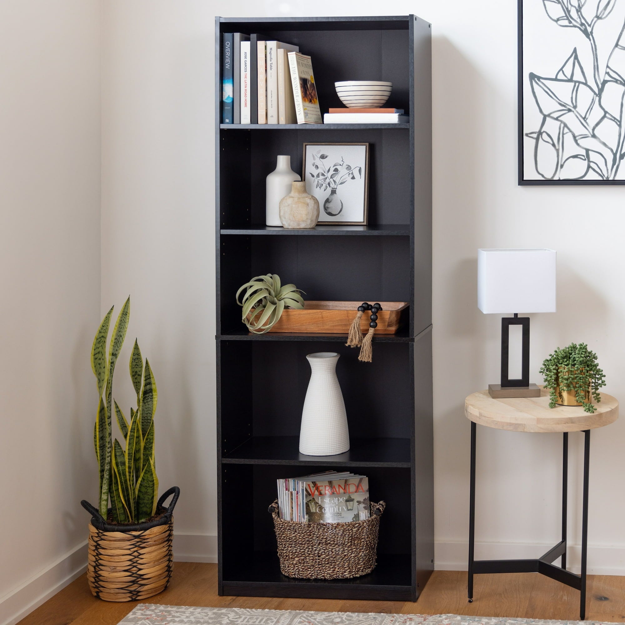 Mainstays 5-Shelf Bookcase with Adjustable Shelves, True Black Oak - display_model