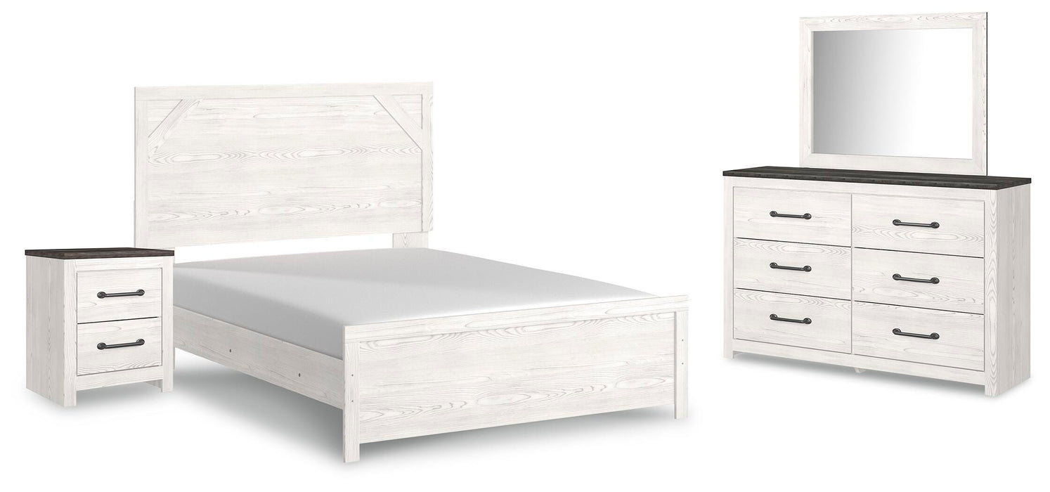 Gerridan White/Gray Gerridan Queen Panel Bed with Mirrored Dresser and Nightstand
