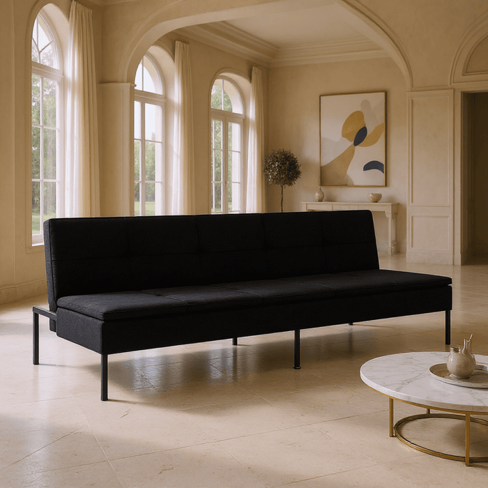 Gewnee 69.7" Modern Convertible Polyester Futon Sofa Bed, Sleeper with Adjustable Backrest for Living Room, Small Spaces(Black) - new